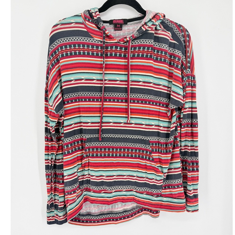 Rock and Roll Womens Southwestern Serape‎ Hoodie Red Turquoise M Western Aztec